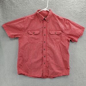 Ce Schmidt Mens Workwear Shirt Short Sleeve Button Up Size Large Plaid Red